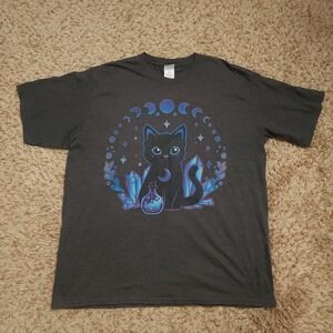 Crystal Alchemy Kawaii Witchy‎ Black Cat Mens XL Short Sleeve Shirt
